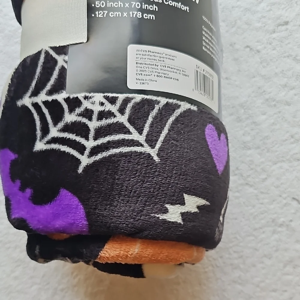 New Spooky Town Halloween Flannel Throw Black Orange Purple  70x50